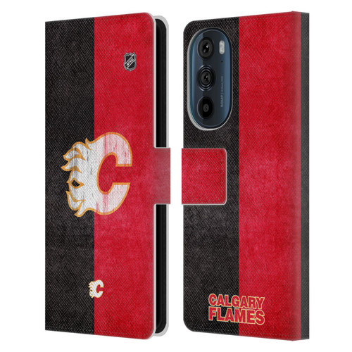 NHL Calgary Flames Half Distressed Leather Book Wallet Case Cover For Motorola Edge 30