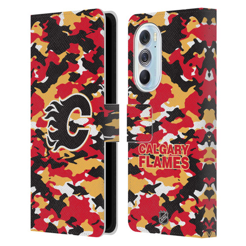 NHL Calgary Flames Camouflage Leather Book Wallet Case Cover For Motorola Edge X30