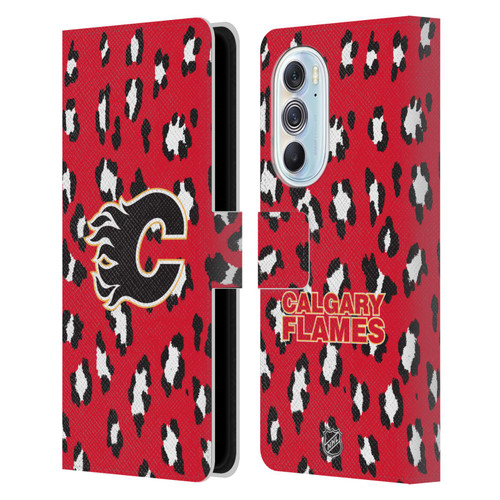 NHL Calgary Flames Leopard Patten Leather Book Wallet Case Cover For Motorola Edge X30