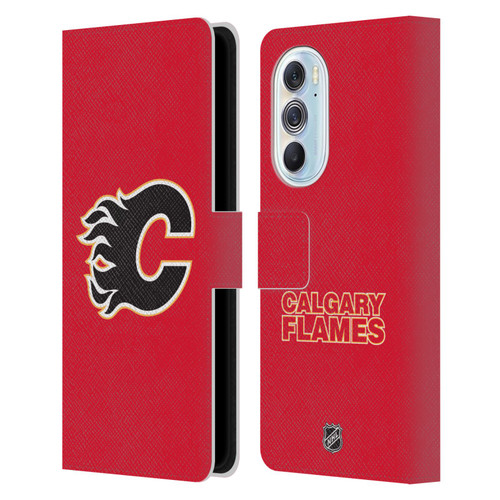 NHL Calgary Flames Plain Leather Book Wallet Case Cover For Motorola Edge X30