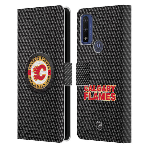 NHL Calgary Flames Puck Texture Leather Book Wallet Case Cover For Motorola G Pure