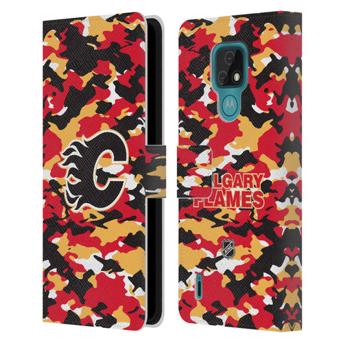 NHL Calgary Flames Camouflage Leather Book Wallet Case Cover For Motorola Moto E7