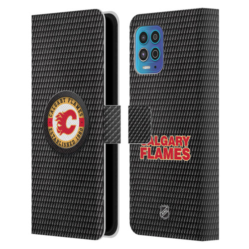 NHL Calgary Flames Puck Texture Leather Book Wallet Case Cover For Motorola Moto G100