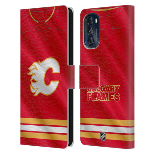 NHL Calgary Flames Jersey Leather Book Wallet Case Cover For Motorola Moto G (2022)