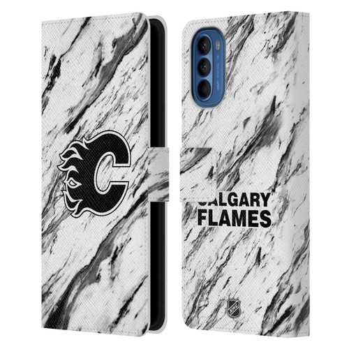 NHL Calgary Flames Marble Leather Book Wallet Case Cover For Motorola Moto G41