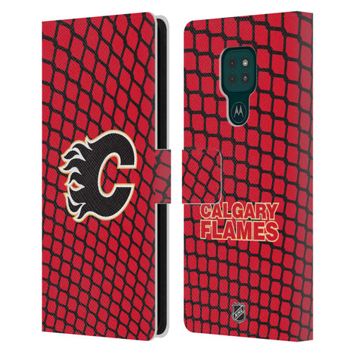 NHL Calgary Flames Net Pattern Leather Book Wallet Case Cover For Motorola Moto G9 Play