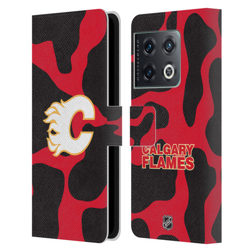 NHL Calgary Flames Cow Pattern Leather Book Wallet Case Cover For OnePlus 10 Pro