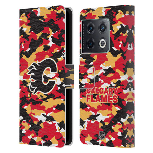 NHL Calgary Flames Camouflage Leather Book Wallet Case Cover For OnePlus 10 Pro