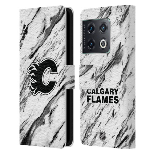 NHL Calgary Flames Marble Leather Book Wallet Case Cover For OnePlus 10 Pro