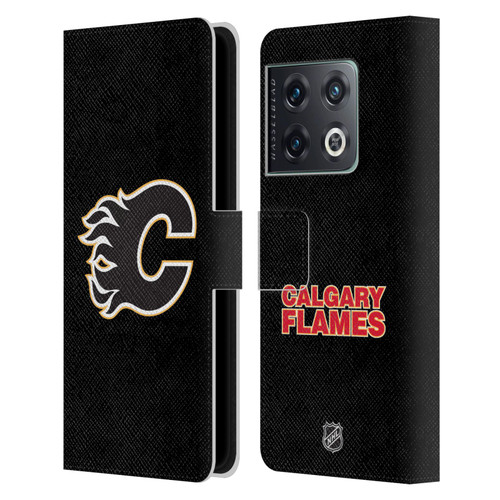NHL Calgary Flames Plain Leather Book Wallet Case Cover For OnePlus 10 Pro