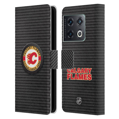 NHL Calgary Flames Puck Texture Leather Book Wallet Case Cover For OnePlus 10 Pro