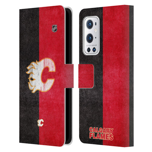 NHL Calgary Flames Half Distressed Leather Book Wallet Case Cover For OnePlus 9 Pro