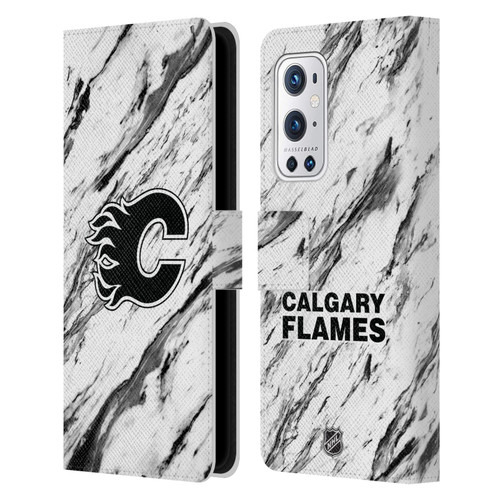 NHL Calgary Flames Marble Leather Book Wallet Case Cover For OnePlus 9 Pro