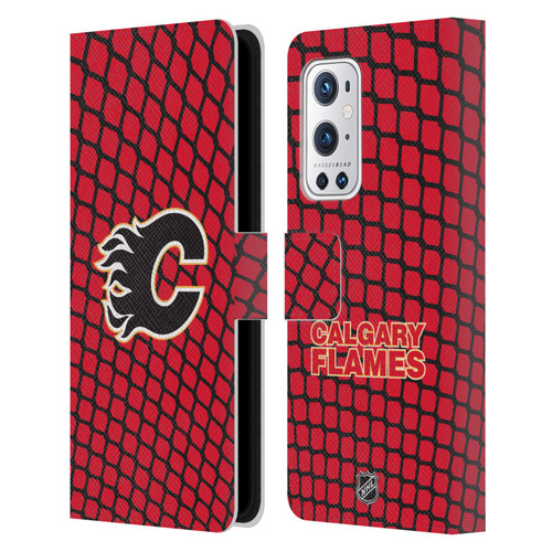 NHL Calgary Flames Net Pattern Leather Book Wallet Case Cover For OnePlus 9 Pro