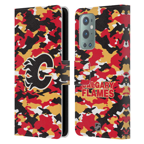 NHL Calgary Flames Camouflage Leather Book Wallet Case Cover For OnePlus 9