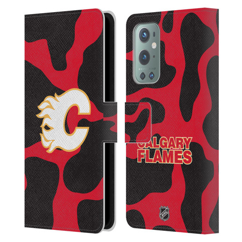 NHL Calgary Flames Cow Pattern Leather Book Wallet Case Cover For OnePlus 9