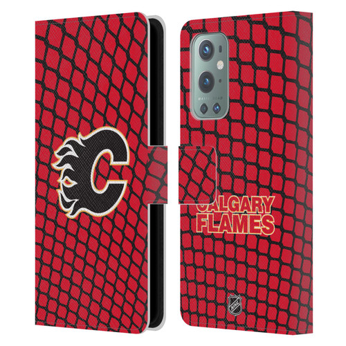 NHL Calgary Flames Net Pattern Leather Book Wallet Case Cover For OnePlus 9