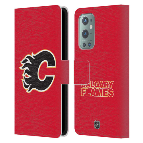 NHL Calgary Flames Plain Leather Book Wallet Case Cover For OnePlus 9
