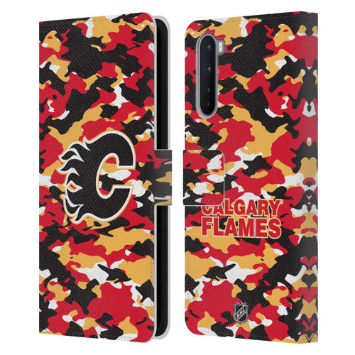 NHL Calgary Flames Camouflage Leather Book Wallet Case Cover For OnePlus Nord 5G