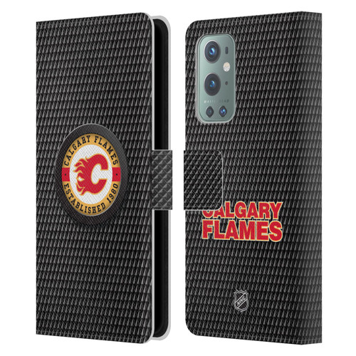 NHL Calgary Flames Puck Texture Leather Book Wallet Case Cover For OnePlus 9