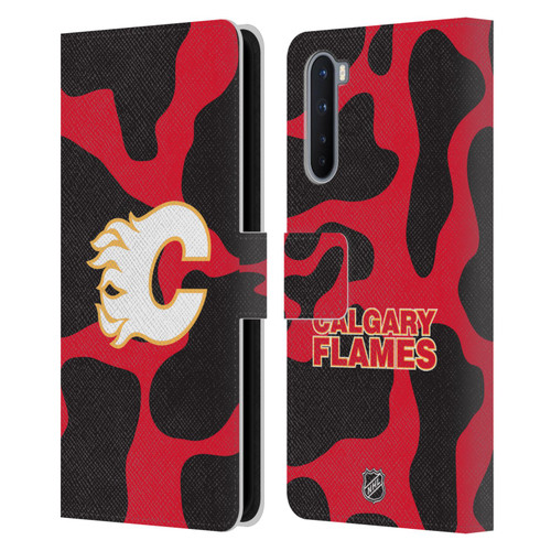 NHL Calgary Flames Cow Pattern Leather Book Wallet Case Cover For OnePlus Nord 5G