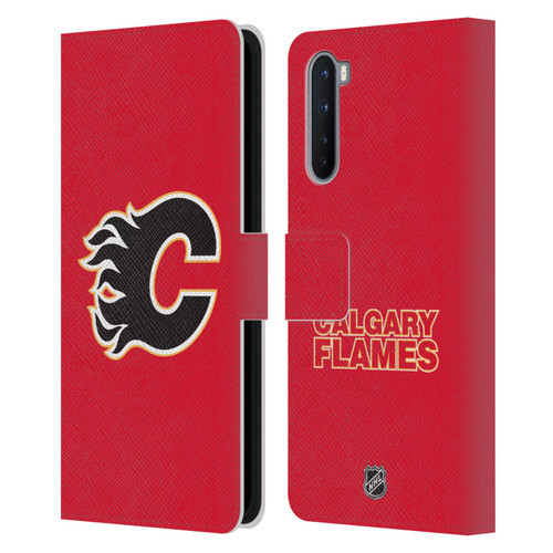 NHL Calgary Flames Plain Leather Book Wallet Case Cover For OnePlus Nord 5G