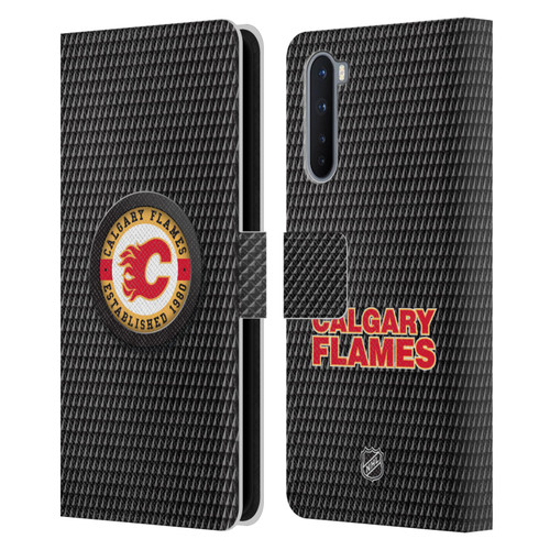 NHL Calgary Flames Puck Texture Leather Book Wallet Case Cover For OnePlus Nord 5G