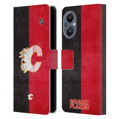 NHL Calgary Flames Half Distressed Leather Book Wallet Case Cover For OnePlus Nord N20 5G