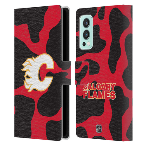 NHL Calgary Flames Cow Pattern Leather Book Wallet Case Cover For OnePlus Nord 2 5G