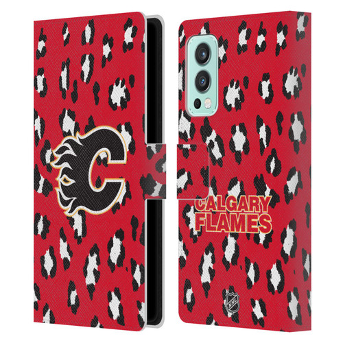 NHL Calgary Flames Leopard Patten Leather Book Wallet Case Cover For OnePlus Nord 2 5G