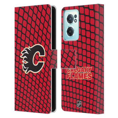 NHL Calgary Flames Net Pattern Leather Book Wallet Case Cover For OnePlus Nord CE 2 5G