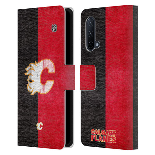 NHL Calgary Flames Half Distressed Leather Book Wallet Case Cover For OnePlus Nord CE 5G