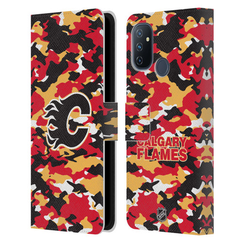 NHL Calgary Flames Camouflage Leather Book Wallet Case Cover For OnePlus Nord N100