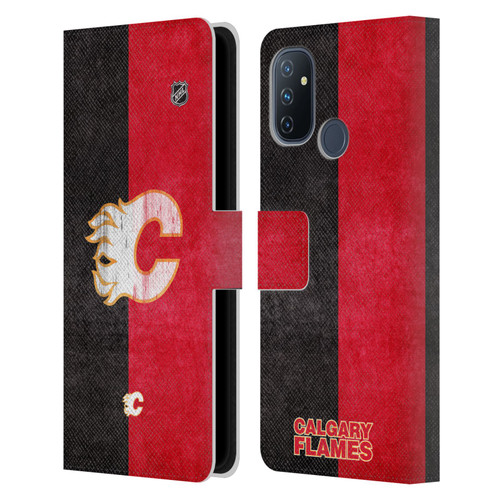 NHL Calgary Flames Half Distressed Leather Book Wallet Case Cover For OnePlus Nord N100