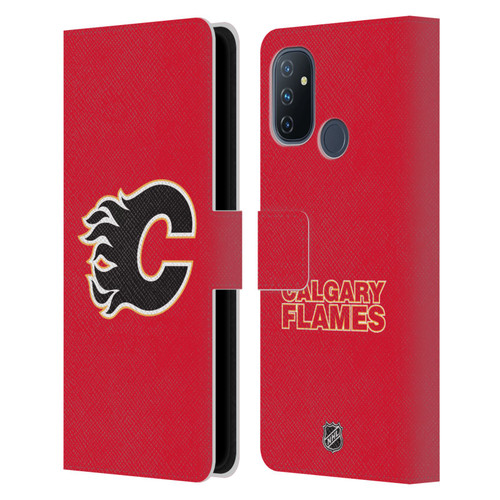 NHL Calgary Flames Plain Leather Book Wallet Case Cover For OnePlus Nord N100
