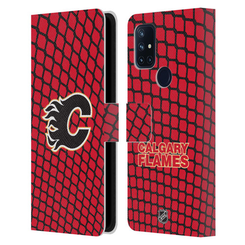 NHL Calgary Flames Net Pattern Leather Book Wallet Case Cover For OnePlus Nord N10 5G