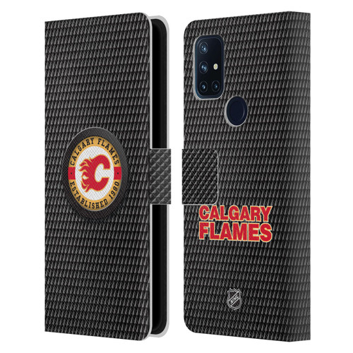 NHL Calgary Flames Puck Texture Leather Book Wallet Case Cover For OnePlus Nord N10 5G