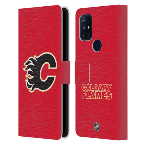 NHL Calgary Flames Plain Leather Book Wallet Case Cover For OnePlus Nord N10 5G