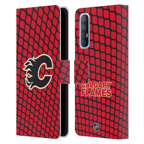 NHL Calgary Flames Net Pattern Leather Book Wallet Case Cover For OPPO Find X2 Neo 5G