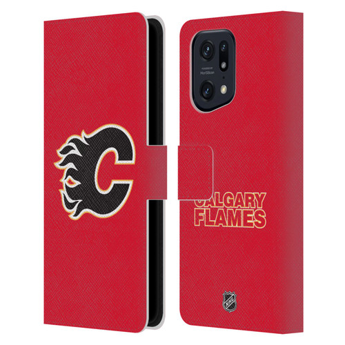 NHL Calgary Flames Plain Leather Book Wallet Case Cover For OPPO Find X5 Pro