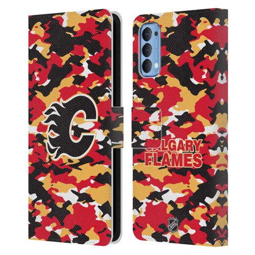 NHL Calgary Flames Camouflage Leather Book Wallet Case Cover For OPPO Reno 4 5G