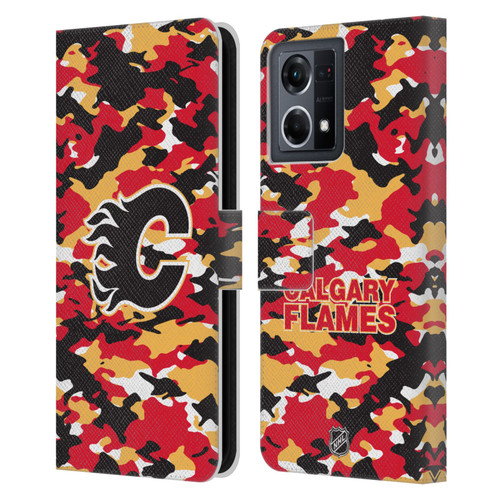NHL Calgary Flames Camouflage Leather Book Wallet Case Cover For OPPO Reno8 4G