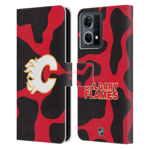 NHL Calgary Flames Cow Pattern Leather Book Wallet Case Cover For OPPO Reno8 4G
