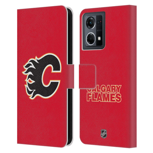 NHL Calgary Flames Plain Leather Book Wallet Case Cover For OPPO Reno8 4G