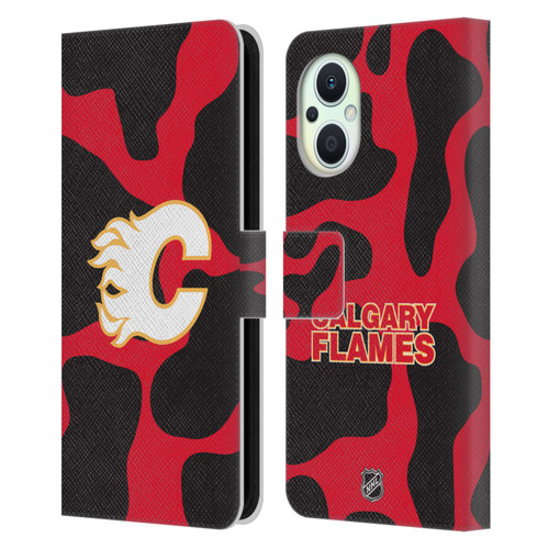 NHL Calgary Flames Cow Pattern Leather Book Wallet Case Cover For OPPO Reno8 Lite