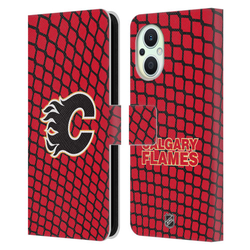 NHL Calgary Flames Net Pattern Leather Book Wallet Case Cover For OPPO Reno8 Lite
