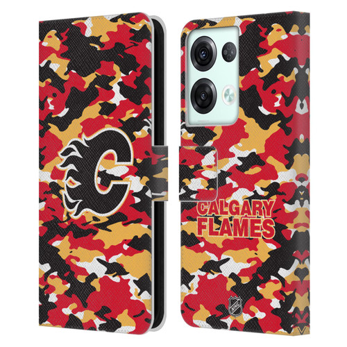 NHL Calgary Flames Camouflage Leather Book Wallet Case Cover For OPPO Reno8 Pro