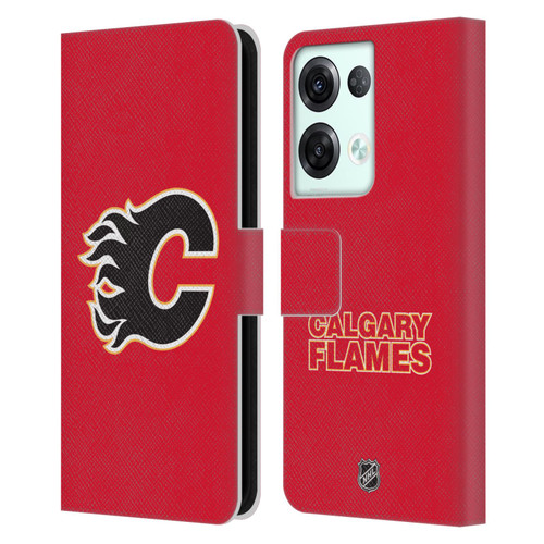 NHL Calgary Flames Plain Leather Book Wallet Case Cover For OPPO Reno8 Pro