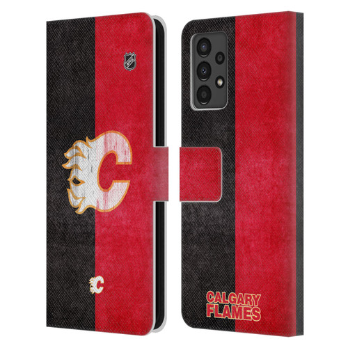 NHL Calgary Flames Half Distressed Leather Book Wallet Case Cover For Samsung Galaxy A13 (2022)