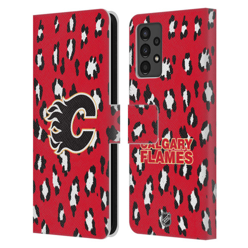 NHL Calgary Flames Leopard Patten Leather Book Wallet Case Cover For Samsung Galaxy A13 (2022)